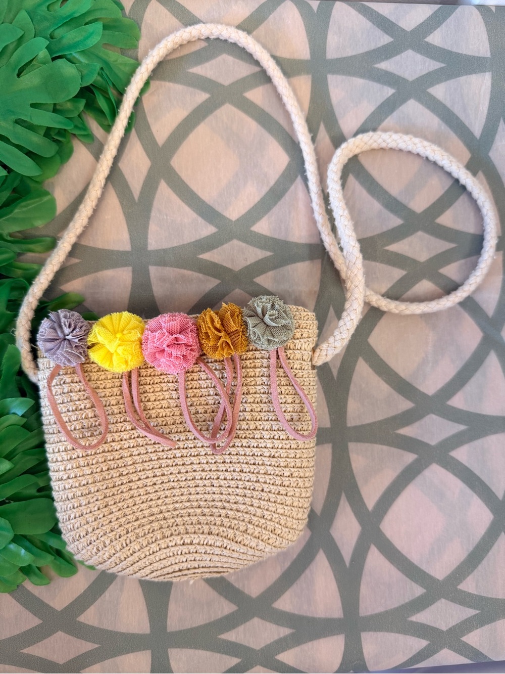 💫 10/$25 • Toddler Woven Straw Crossbody Bag with Colorful Floral Accents